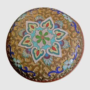 Vintage Cloisonné Round Trinket Box With Floral Enamel Design